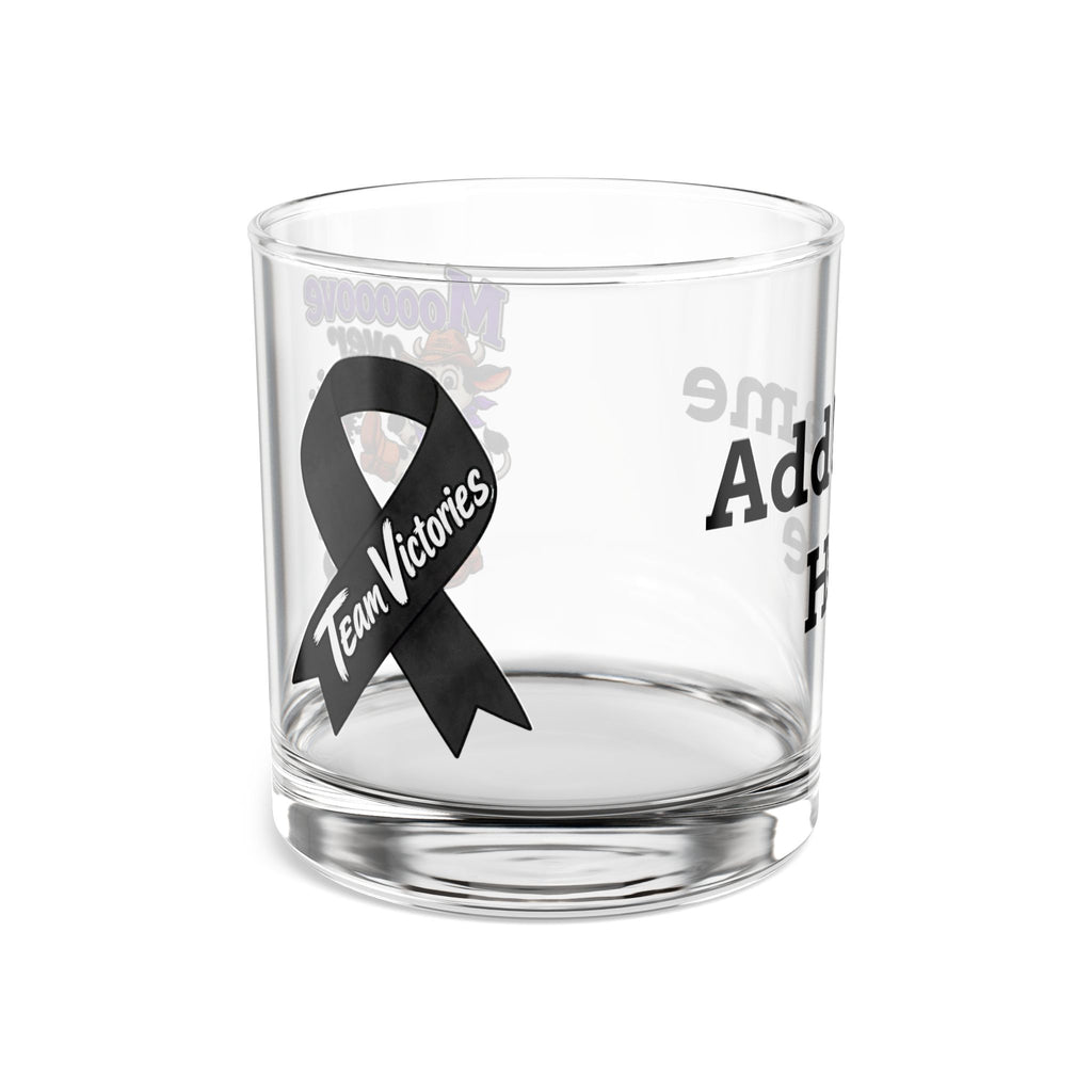 Moooove Over Cancer 10 oz rocks glass with black Team Victories ribbon