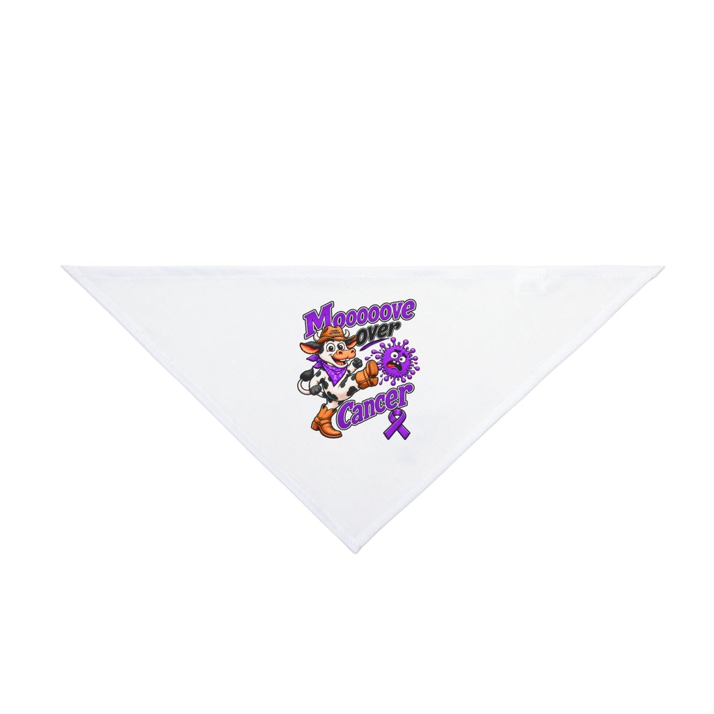 Moooove Over Cancer pet bandana with a Pancreatic Cancer awareness ribbon