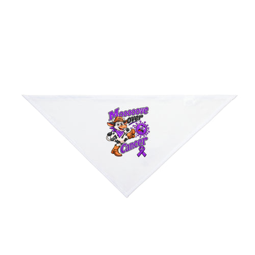Moooove Over Cancer pet bandana with a Pancreatic Cancer awareness ribbon