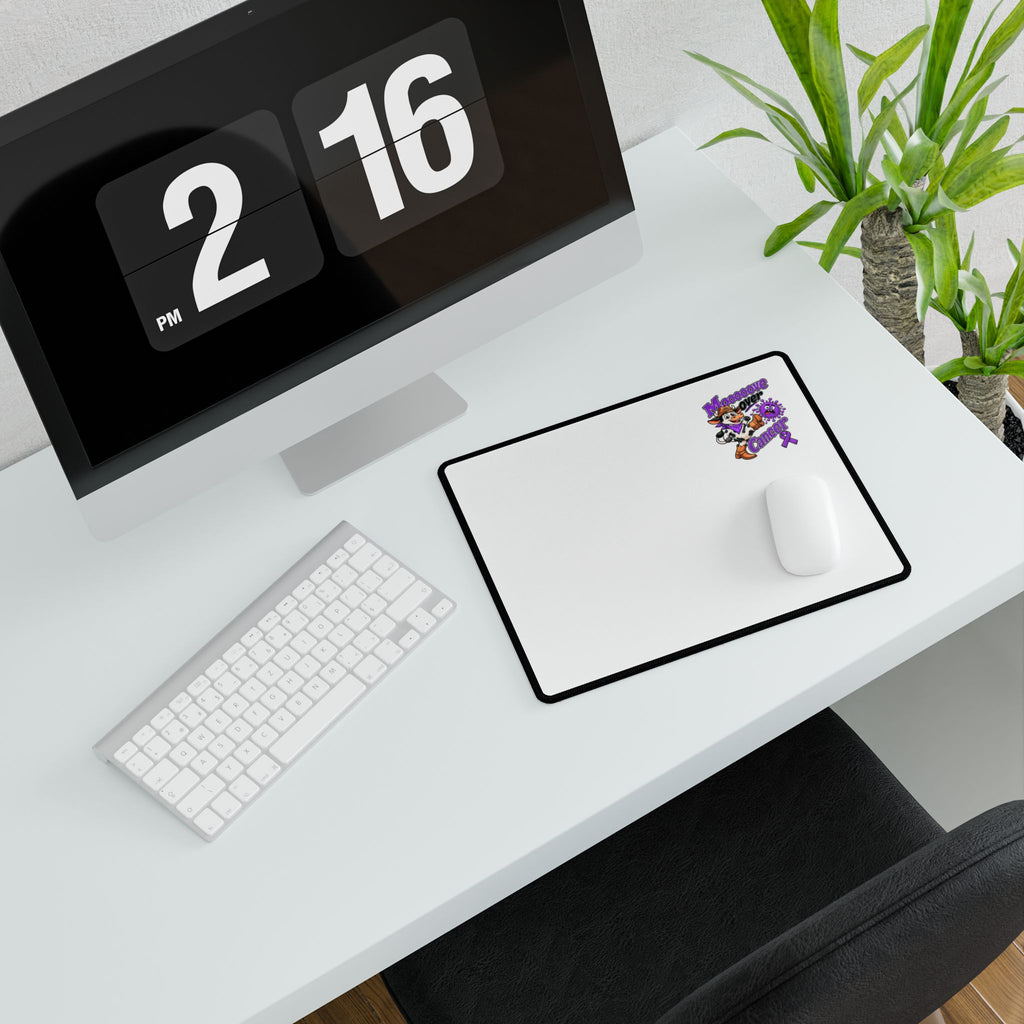Compact Moooove Over Cancer mouse pad with Pancreatic Cancer awareness ribbon artwork