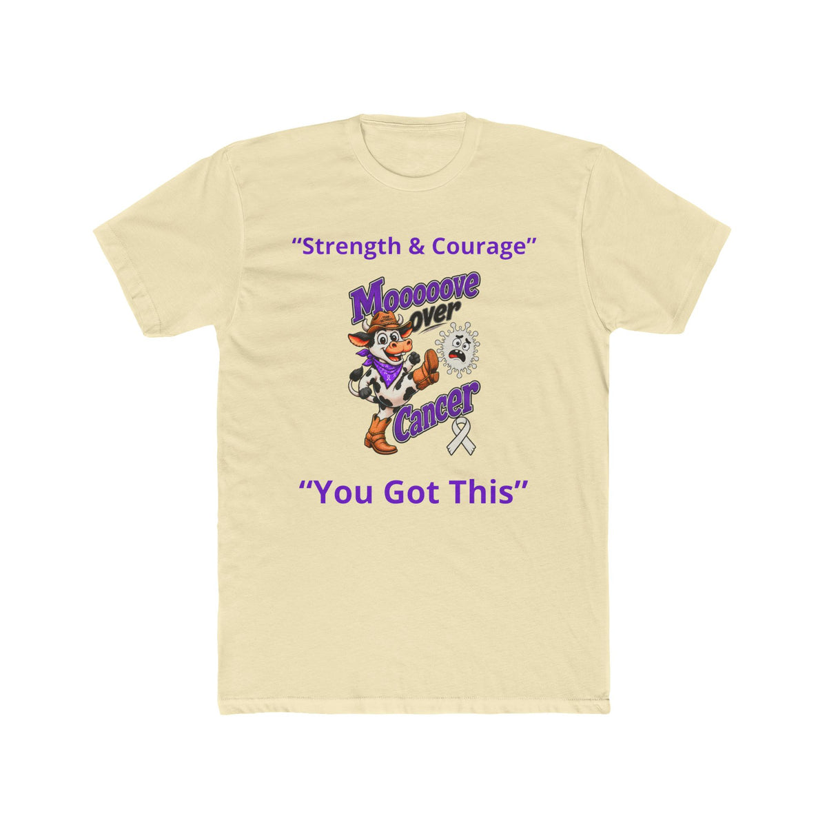 Moooove Over Cancer Lung Cancer awareness ribbon T-shirt in cream