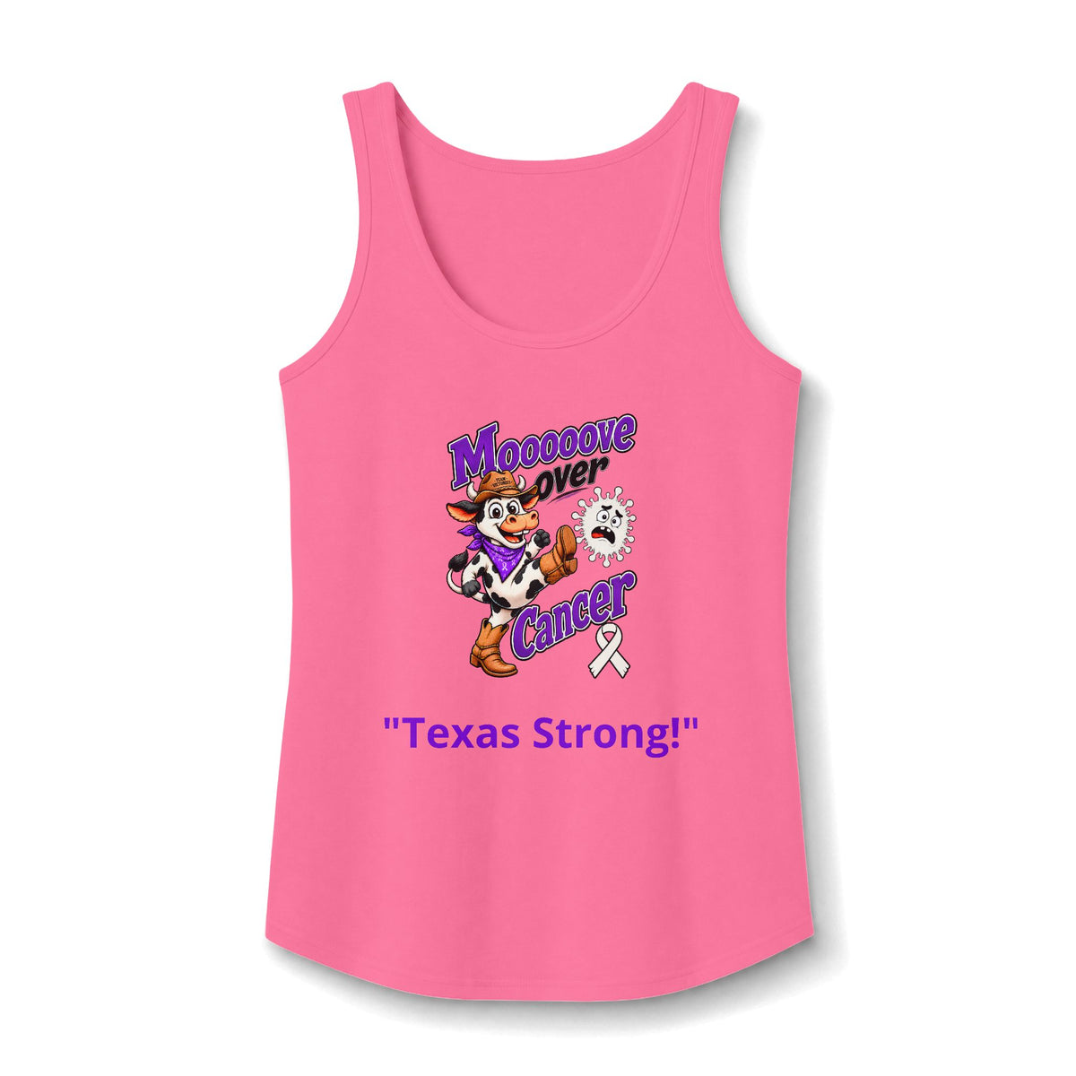 Pink Moooove Over Cancer Texas Strong tank top with Lung Cancer awareness ribbon