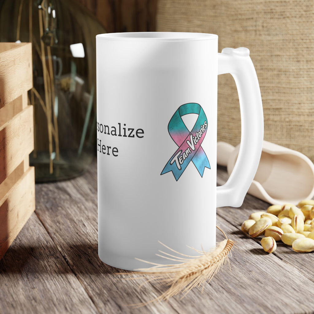 Personalized Moooove Over Cancer frosted glass mug with Team Victories artwork