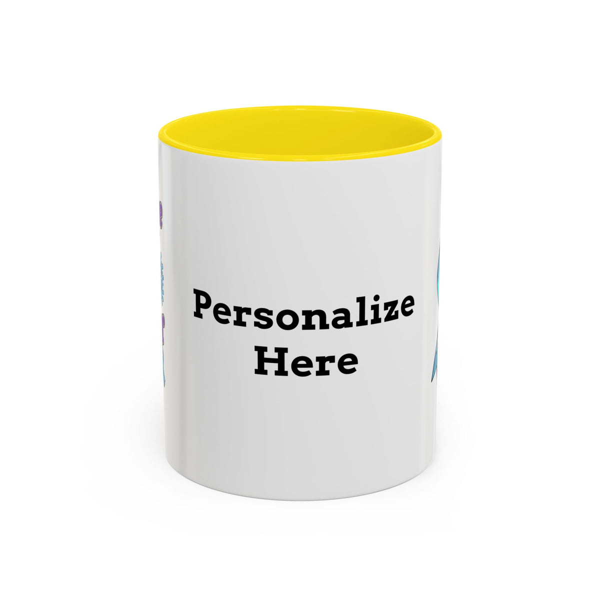 Moooove Over Cancer mug with yellow accent interior and custom-name area