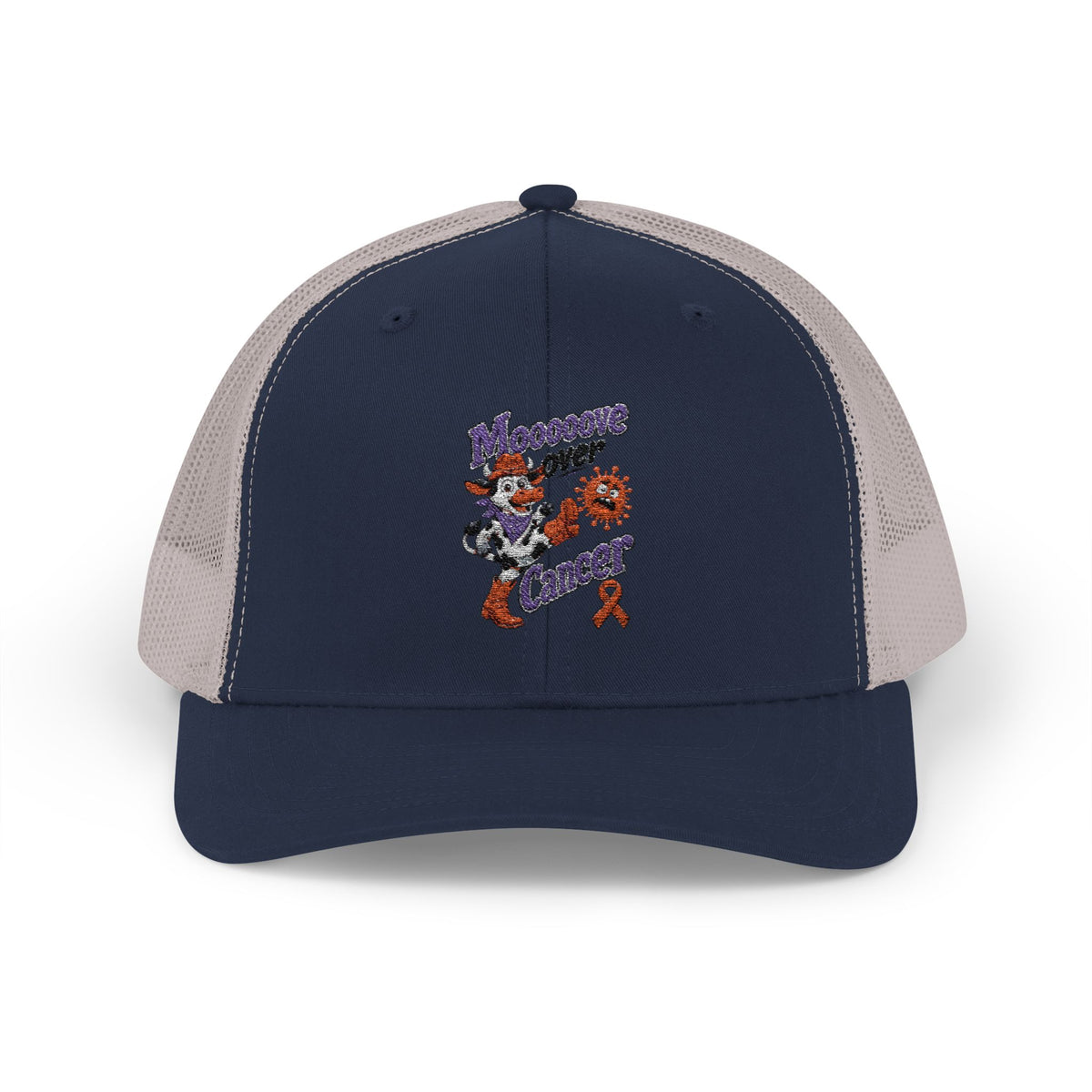 Rear view of the white mesh trucker hat with adjustable snapback closure
