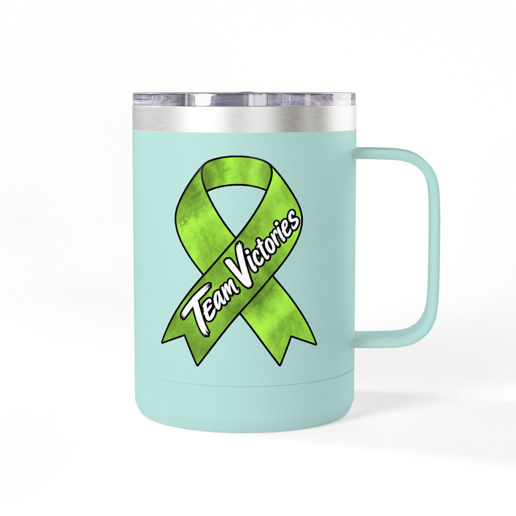 Aqua Team Victories mug with Non-Hodgkin/Lymphoma Cancer awareness ribbon