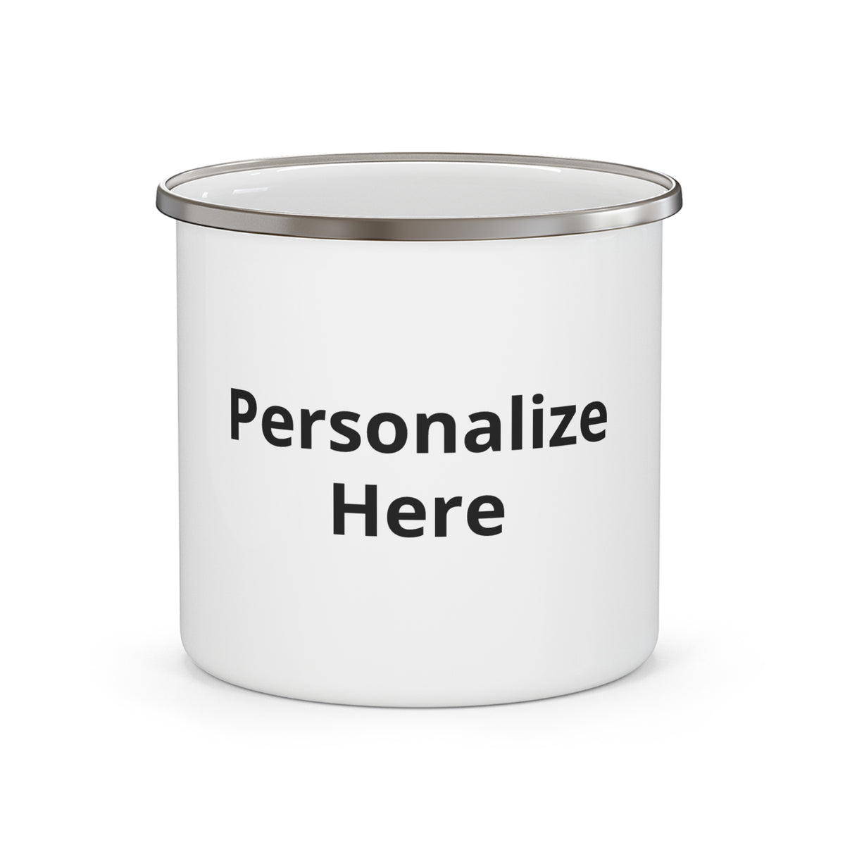 Moooove Over Cancer enamel camping mug personalization area for a custom name or text