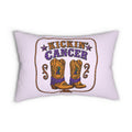 Kickin' Cancer 14 x 20 lumbar pillow with western boot artwork on a lavender cover