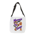 Moooove Over Cancer cow artwork on a white shoulder tote bag