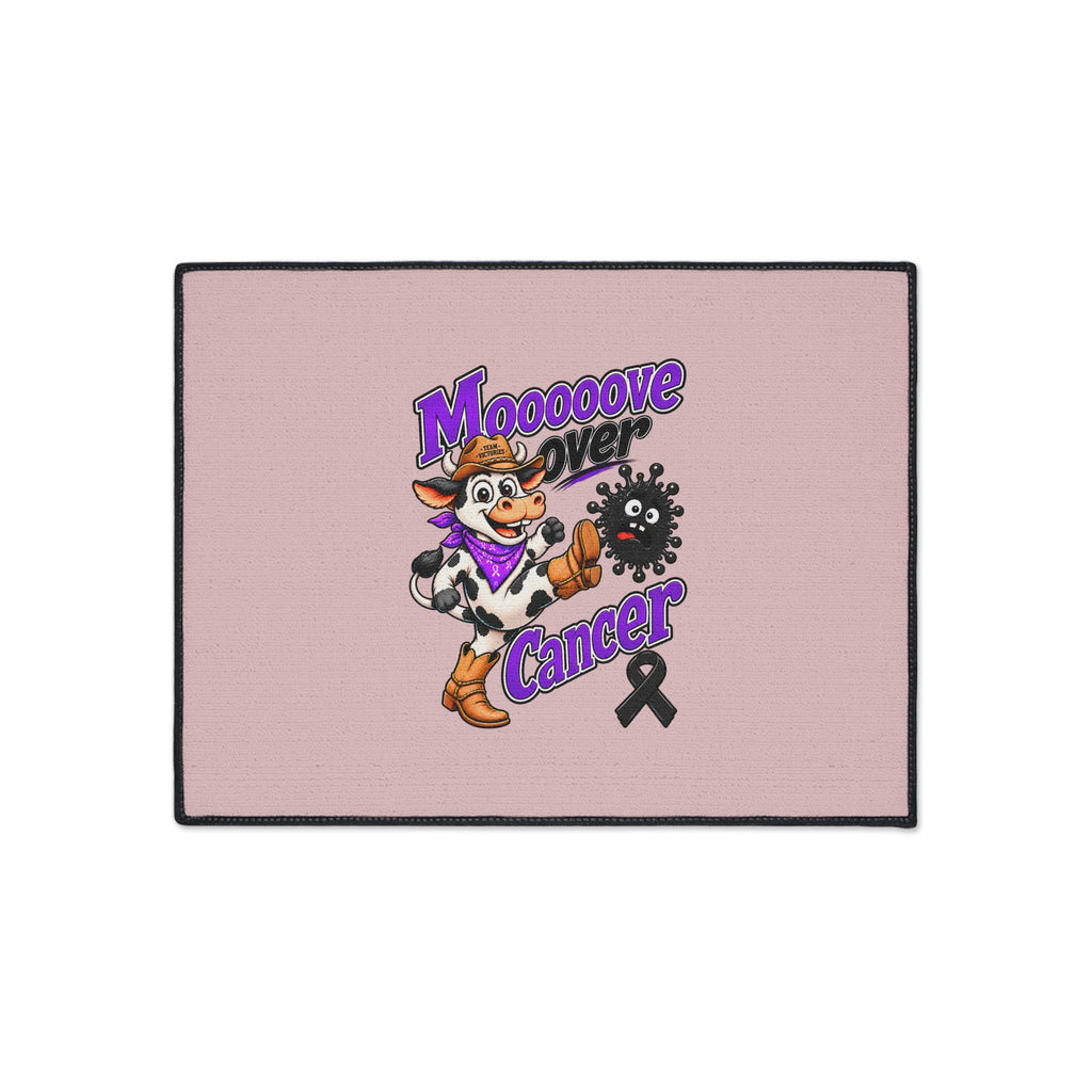 Moooove Over Cancer cow design centered on a rectangular floor mat