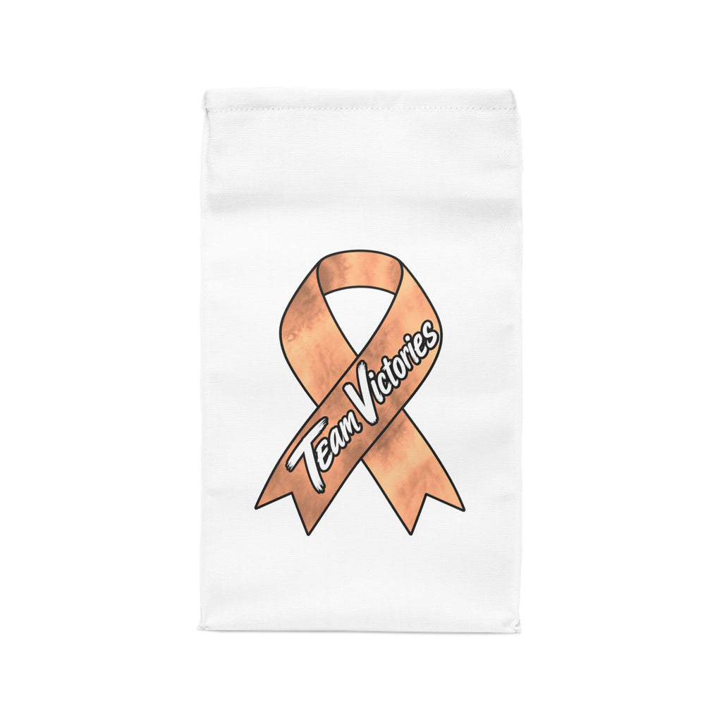 Team Victories orange awareness ribbon design on the Moooove Over Cancer lunch bag