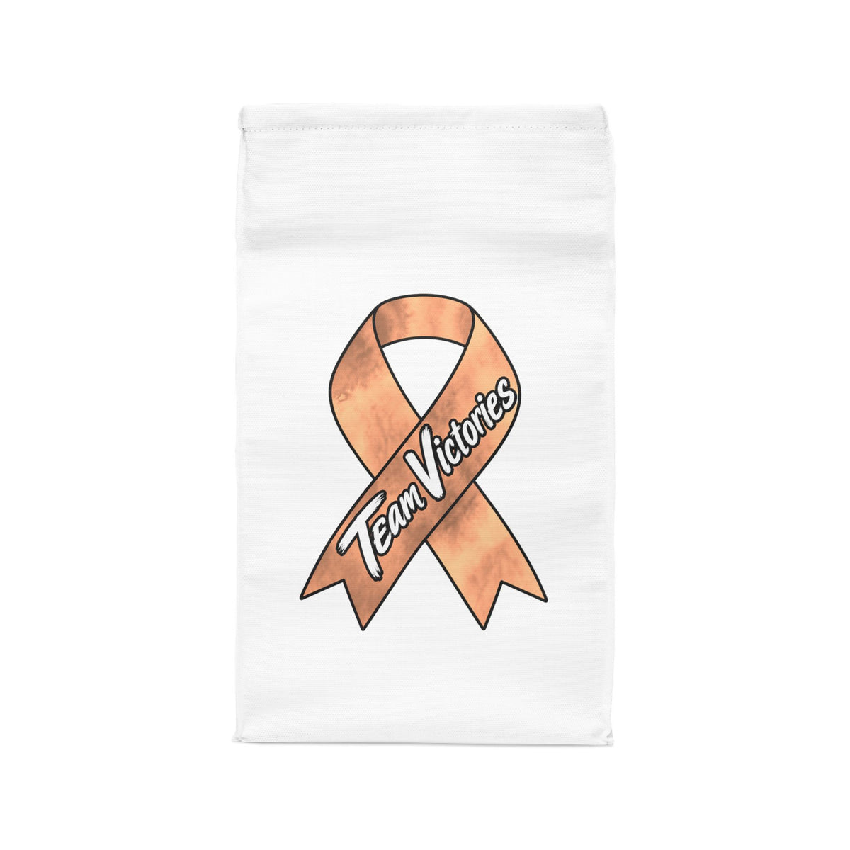 Team Victories orange awareness ribbon design on the Moooove Over Cancer lunch bag