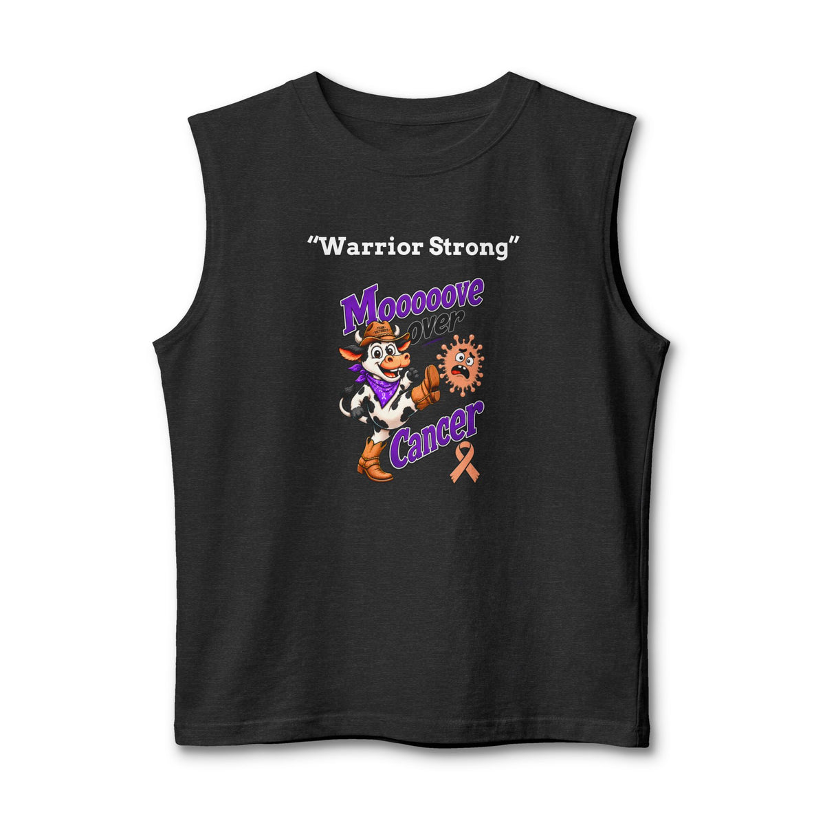 Dark gray Moooove Over Cancer Warrior Strong tank top with Uterine Cancer awareness ribbon