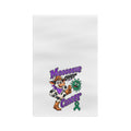 Moooove Over Cancer microfiber tea towel with colorful cow character and green awareness ribbon