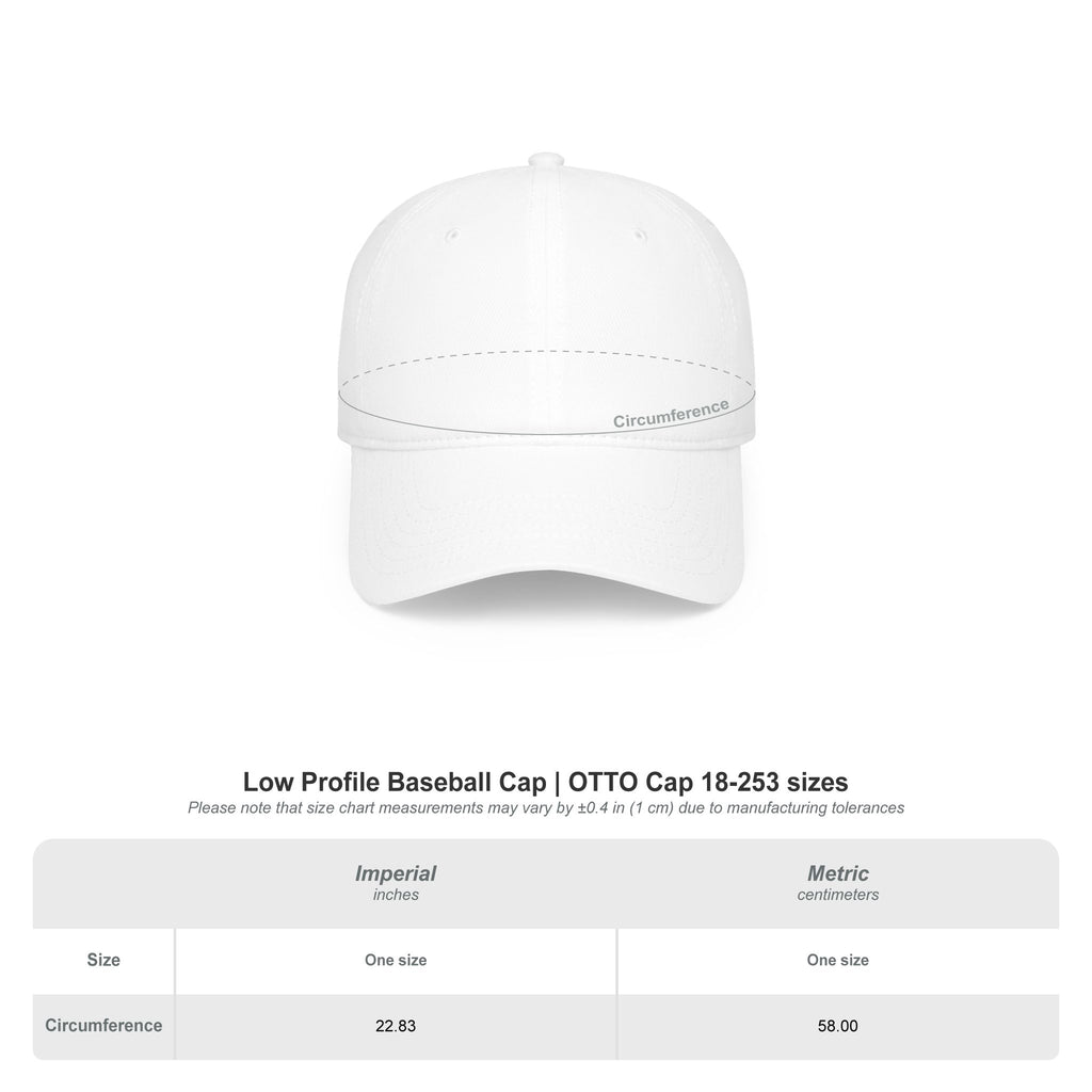 Moooove Over Cancer baseball hat size guide showing 22.83-inch circumference