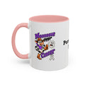 Moooove Over Cancer mug with Lung Cancer awareness ribbon and pink accent handle