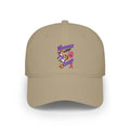 Khaki Moooove Over Cancer low-profile baseball hat with colorful character and pink ribbon design