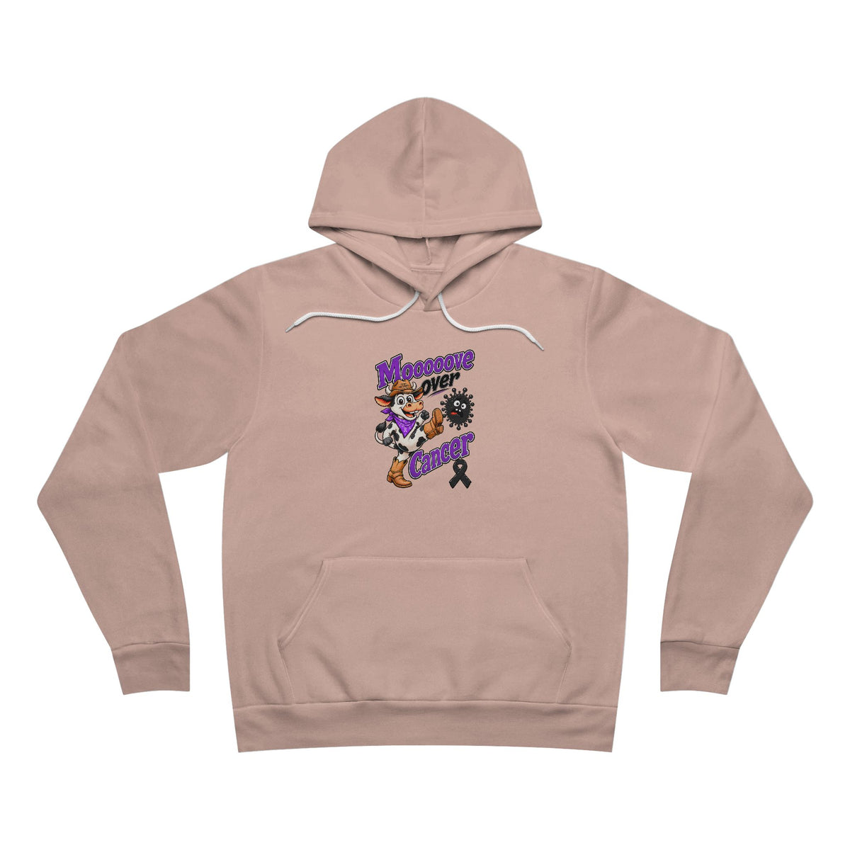 Moooove Over Cancer black ribbon hoodie in a muted mauve color