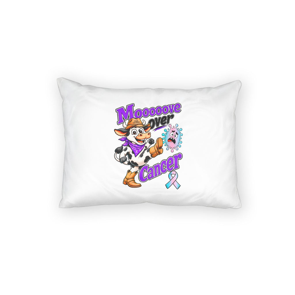 Moooove Over Cancer cotton pillow sham with cow design and Thyroid Cancer awareness ribbon