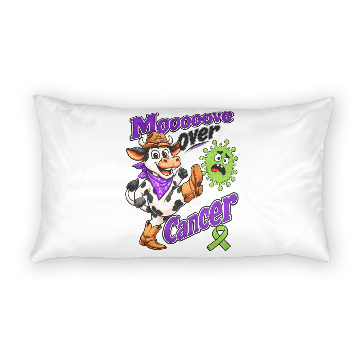 Moooove Over Cancer cotton pillow sham in a wide rectangular size