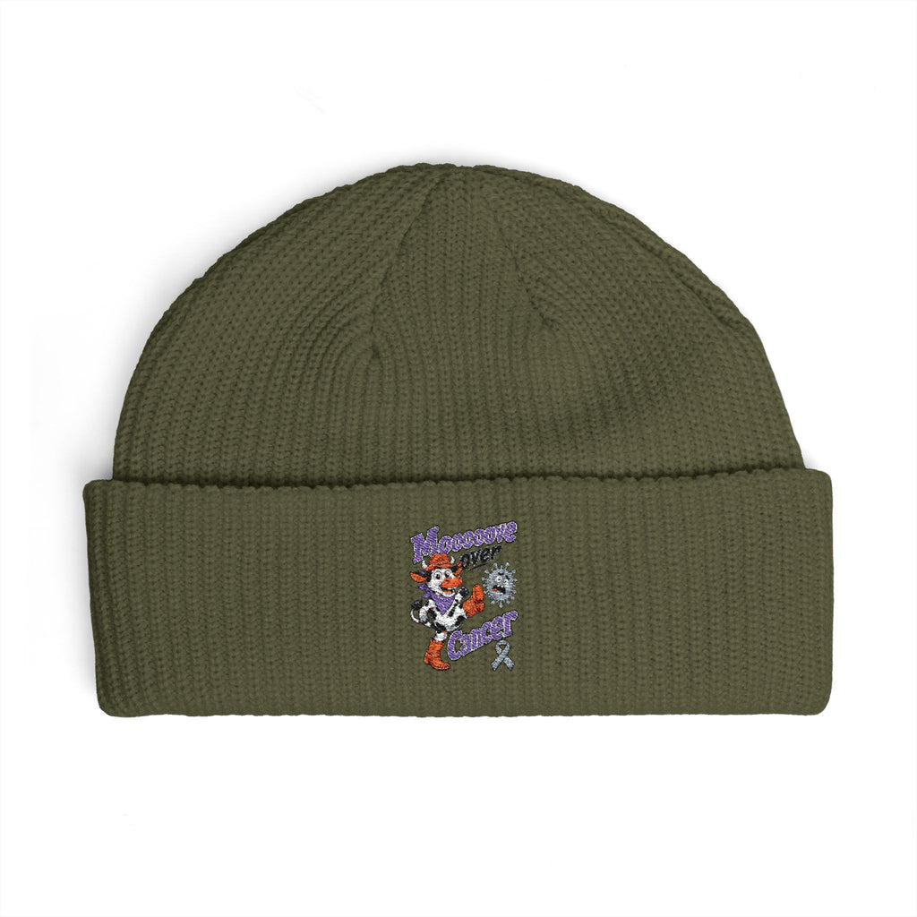 Moooove Over Cancer embroidered cuff beanie in olive green