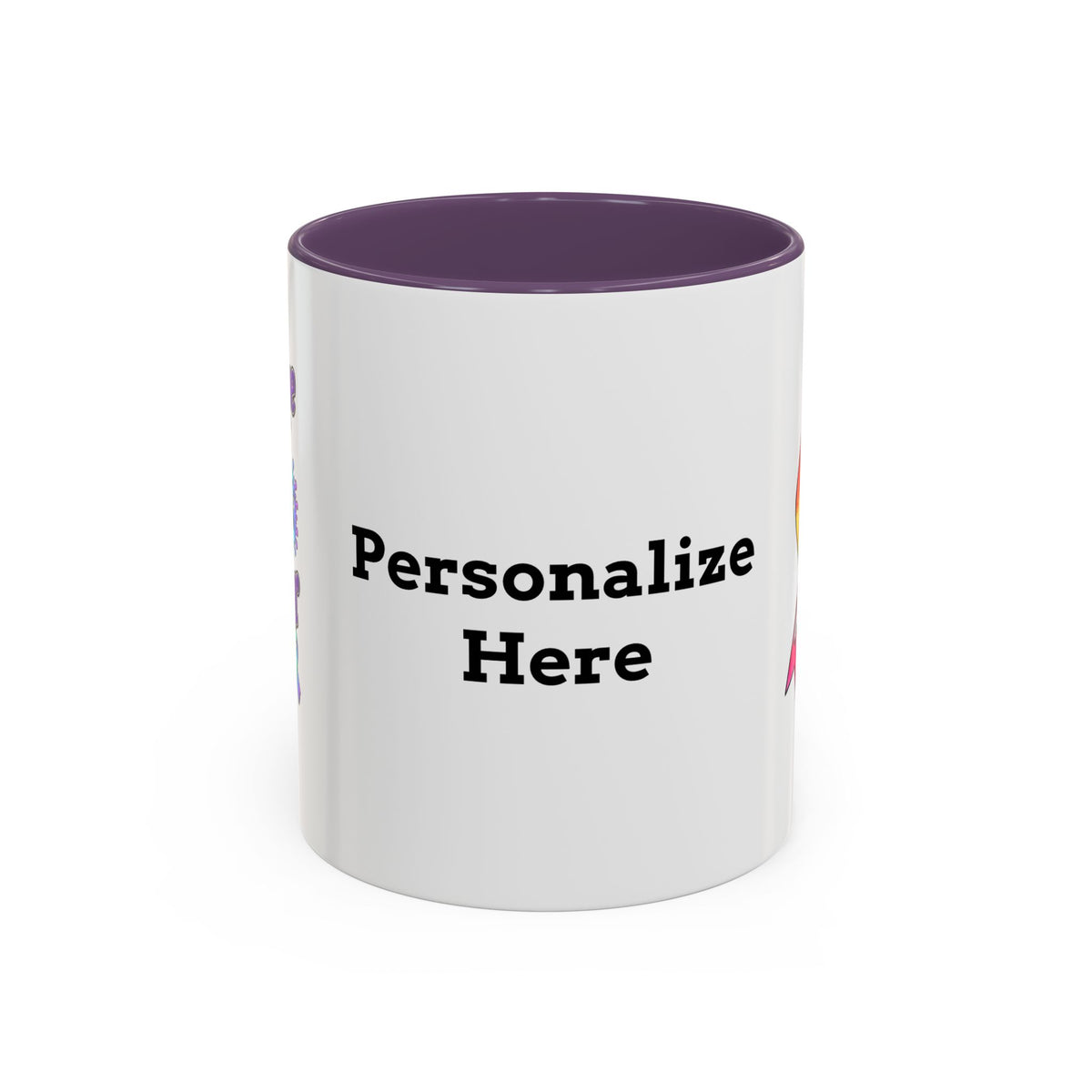 Moooove Over Cancer mug back view with purple accent interior and handle