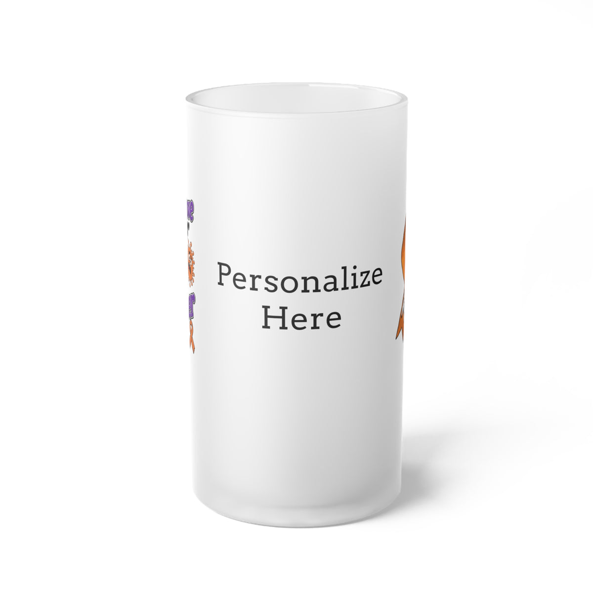 Moooove Over Cancer frosted glass mug showing its customizable personalization area