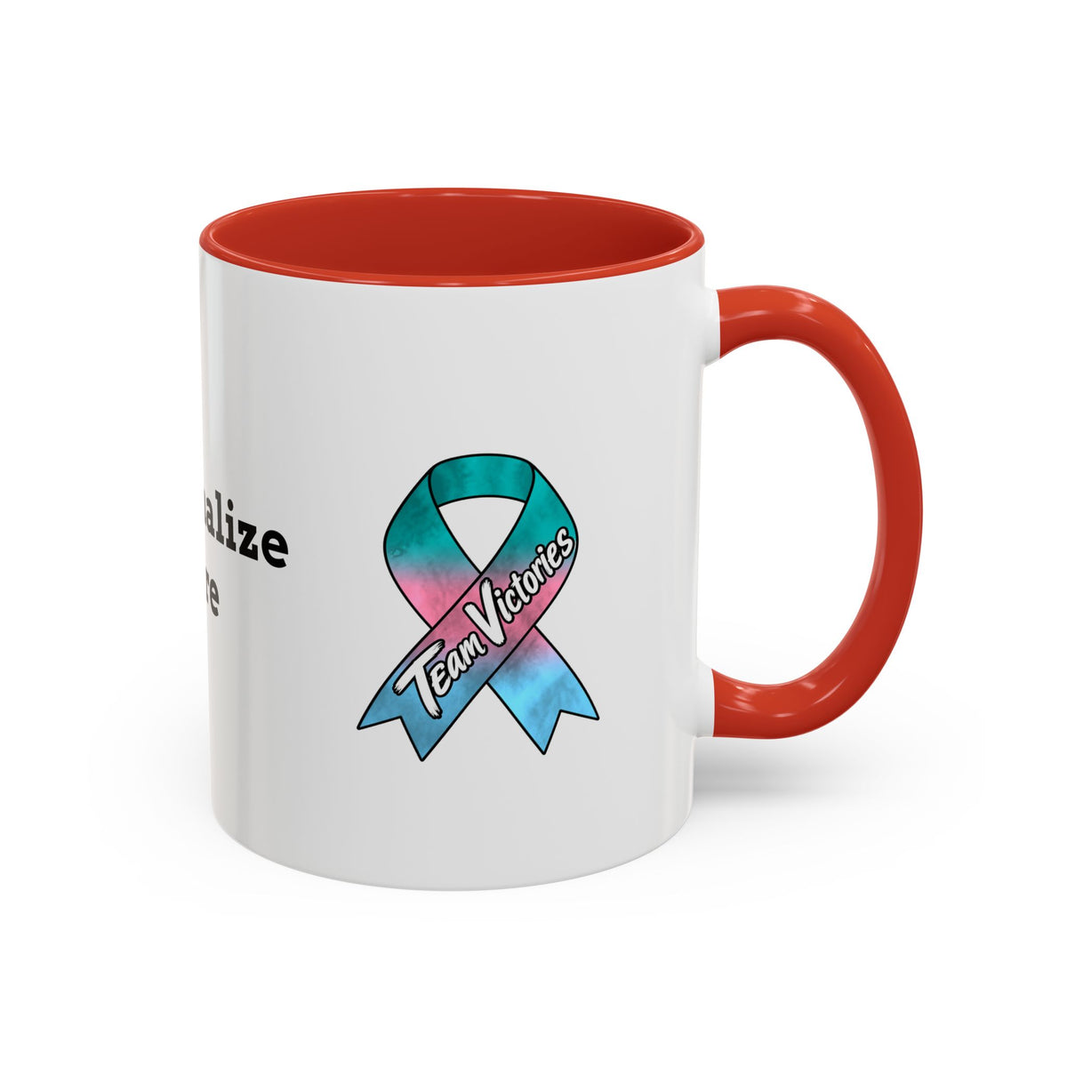 Moooove Over Cancer mug with Thyroid Cancer awareness ribbon and blue accent handle