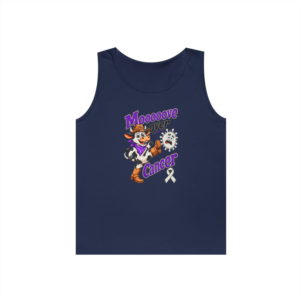 Moooove Over Cancer tank top with Lung Cancer awareness ribbon in navy