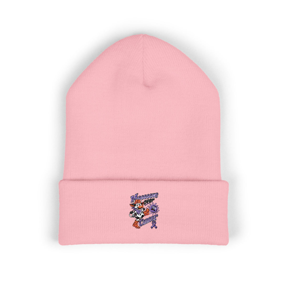 Pink Moooove Over Cancer embroidered cuffed beanie