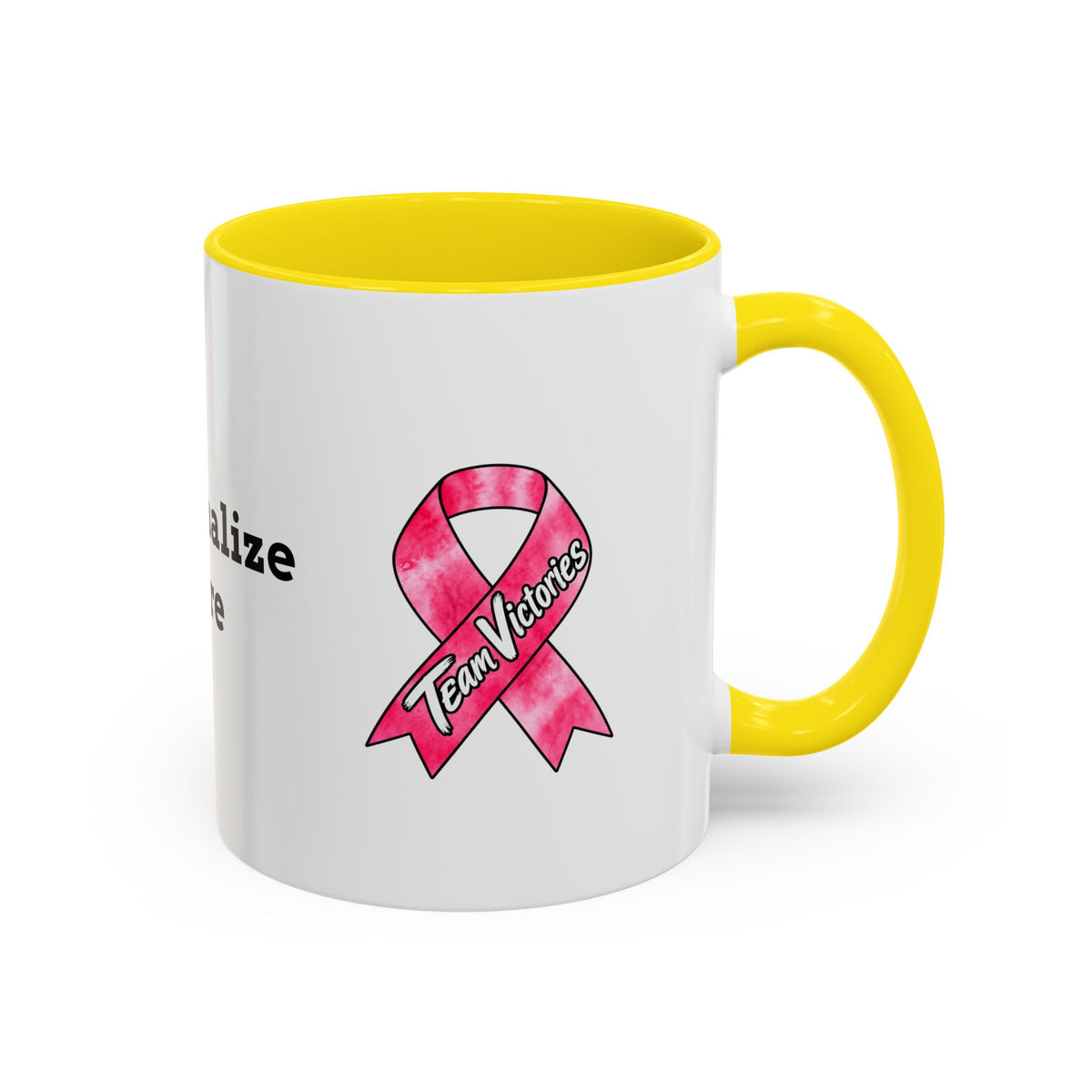 Moooove Over Cancer mug with green handle and playful cancer-support artwork