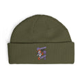 Olive Moooove Over Cancer embroidered cuff beanie with awareness ribbon detail