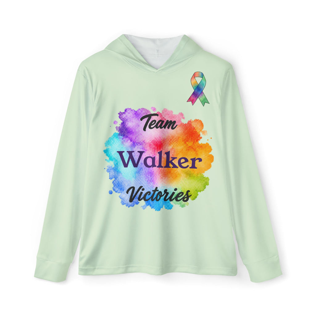 Light green Team Victories hoodie with colourful Team Walker Victories chest artwork and awareness ribbon