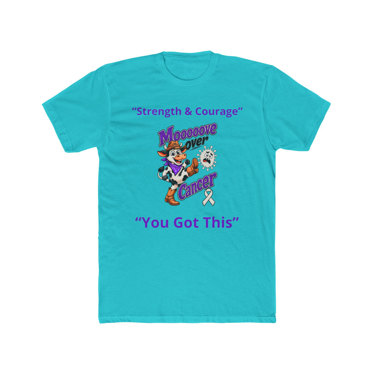 Moooove Over Cancer Lung Cancer awareness ribbon T-shirt in turquoise