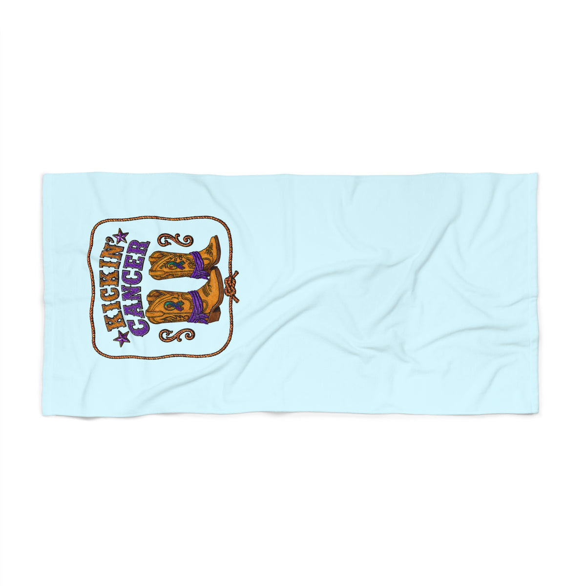 Flat view of the Powder Blue towel highlighting its one-sided western-inspired design