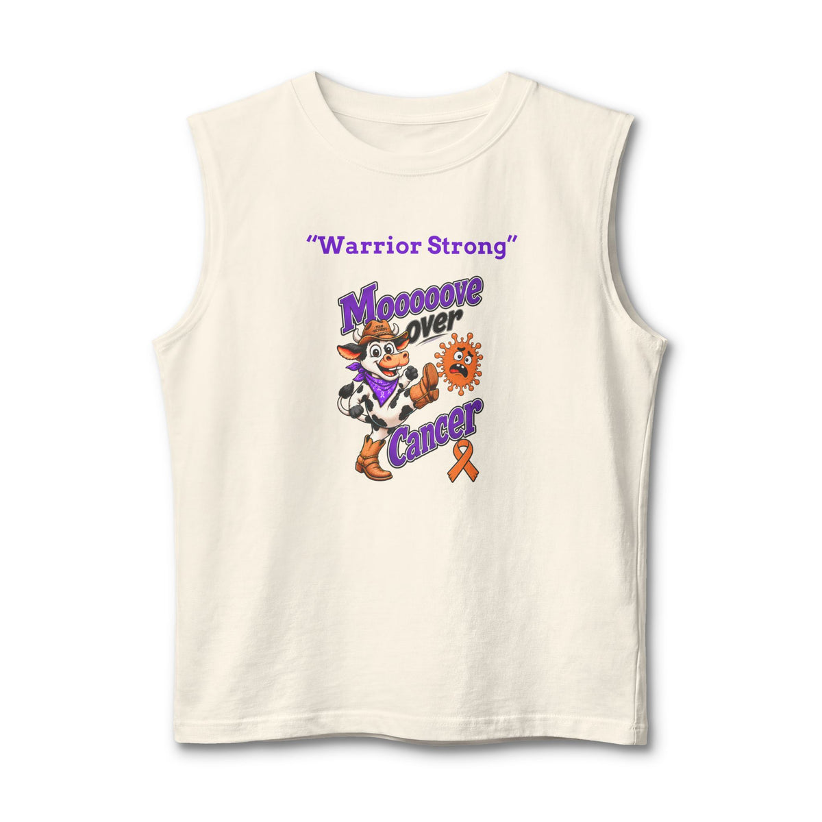 Moooove Over Cancer Warrior Strong tank top with Leukemia/Kidney Cancer awareness ribbon in cream
