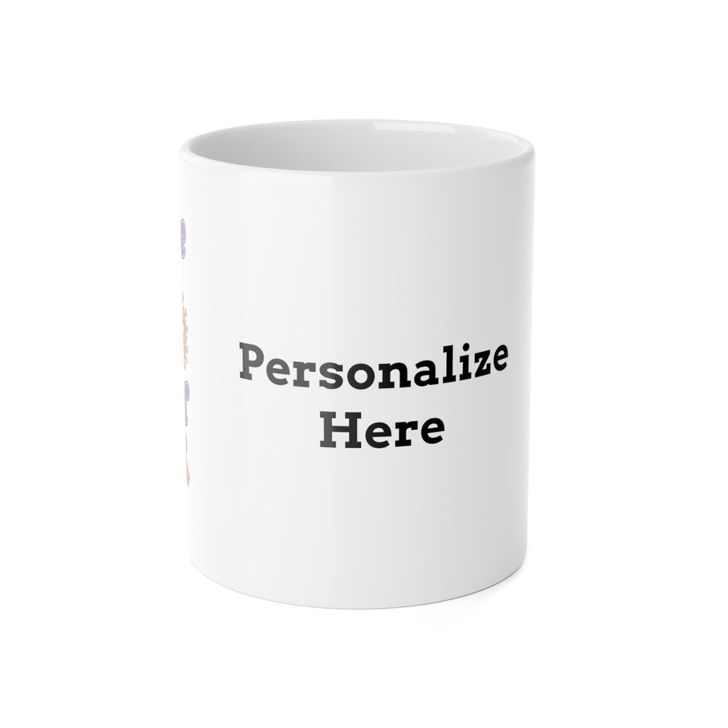 Moooove Over Cancer personalized ceramic mug with customer personalization area, front view