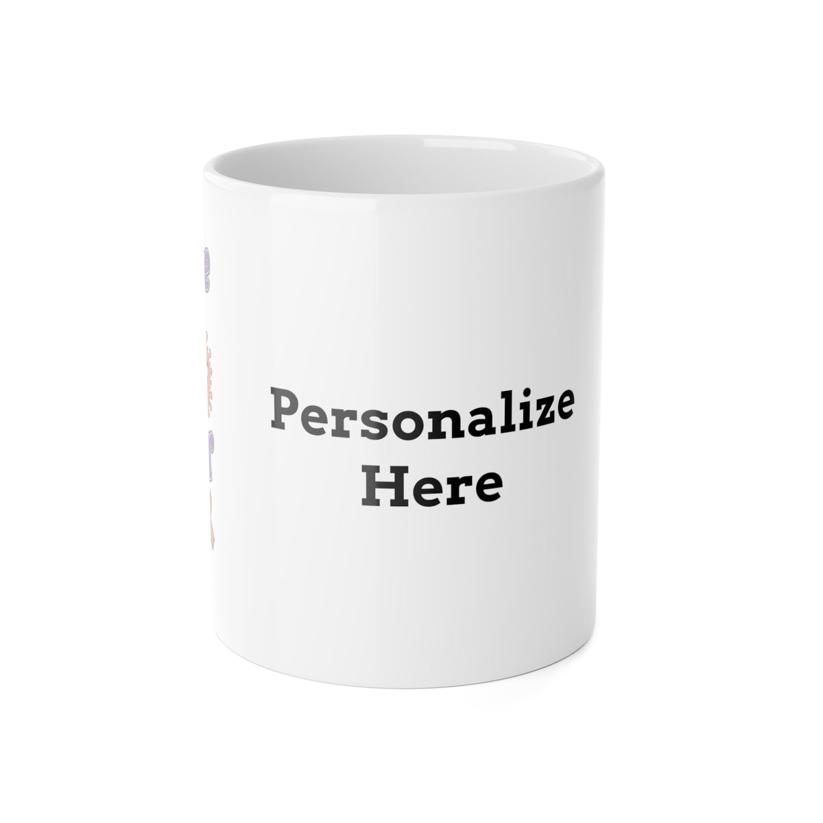 Moooove Over Cancer personalized ceramic mug with customer personalization area, front view