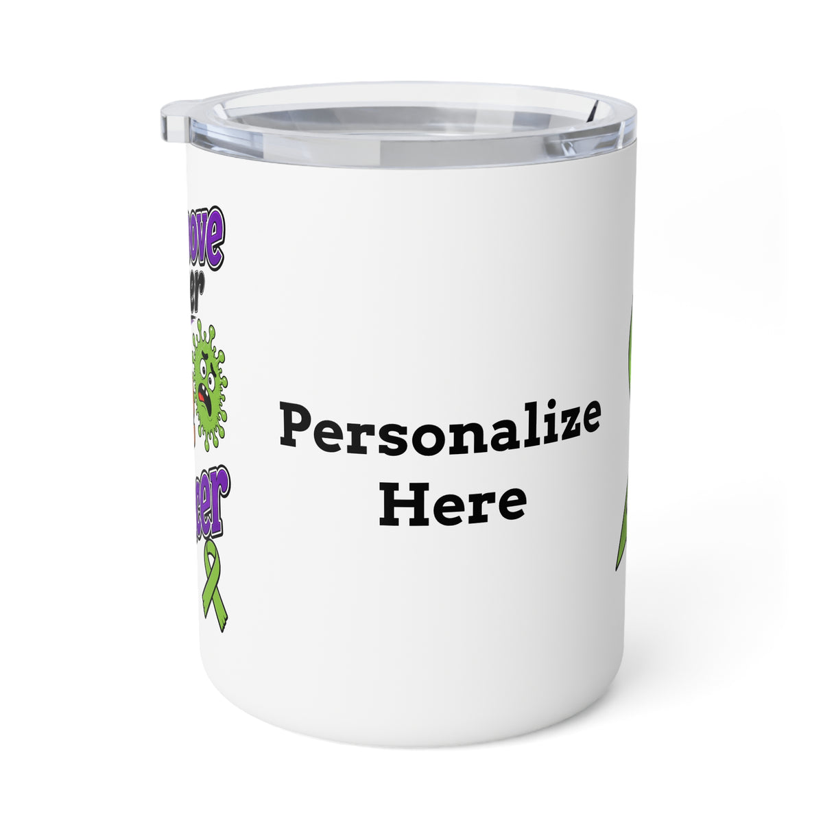 Moooove Over Cancer mug showing the area for a personalized name or custom text