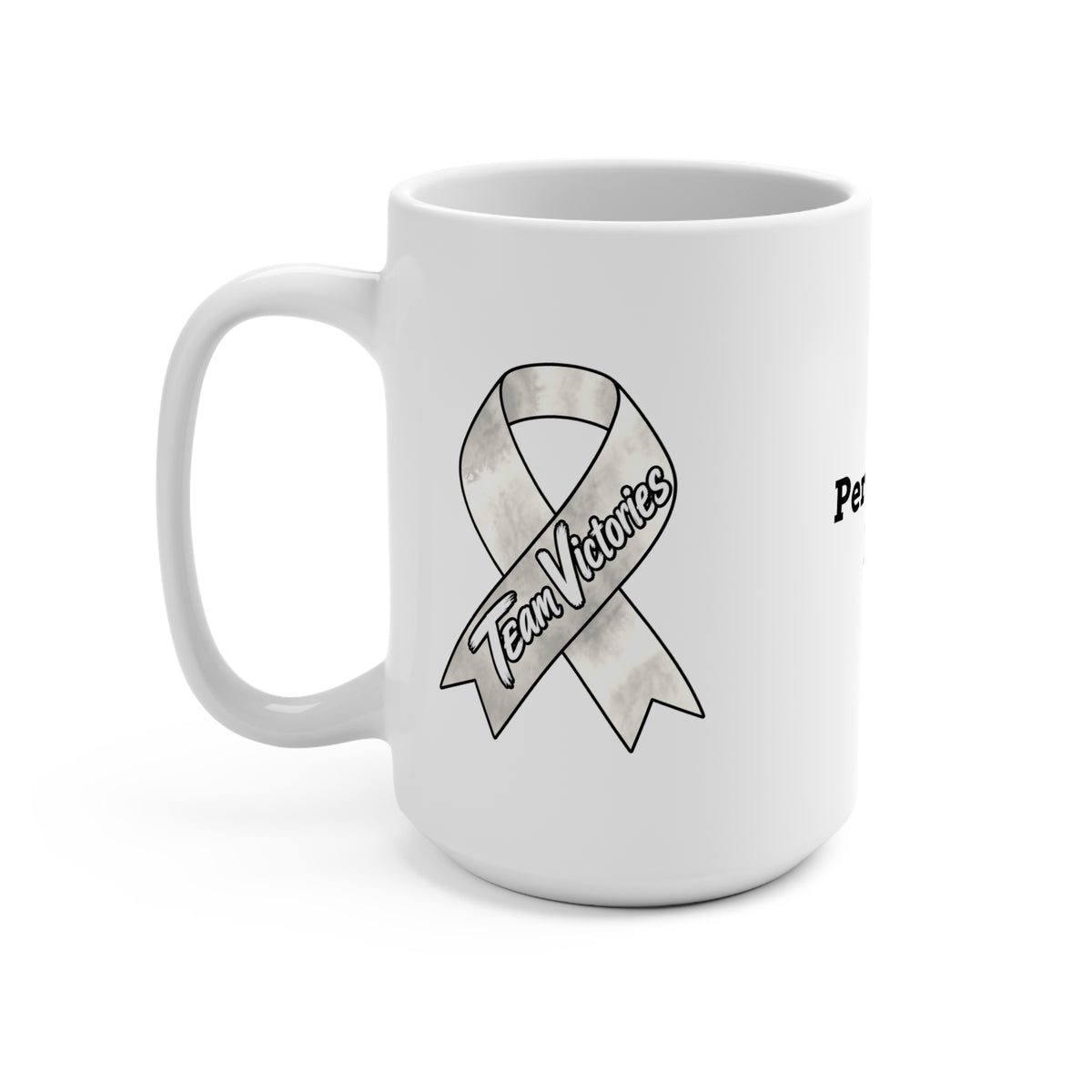 Moooove Over Cancer mug with Team Victories Lung Cancer awareness ribbon design