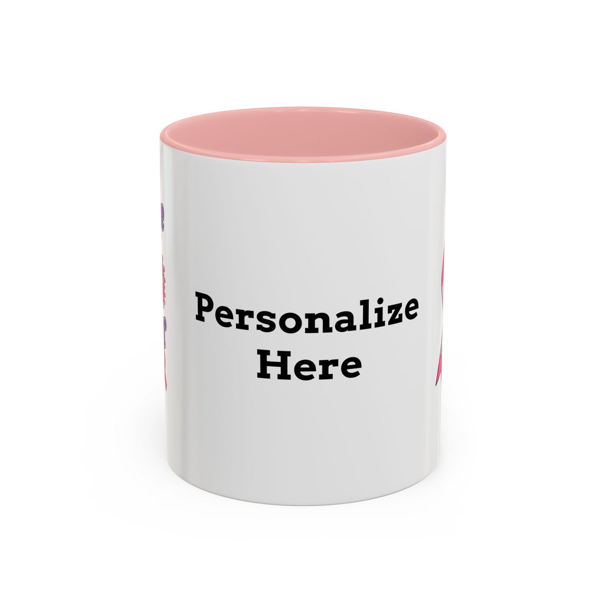 Moooove Over Cancer mug showing Team Victories Breast Cancer awareness ribbon artwork