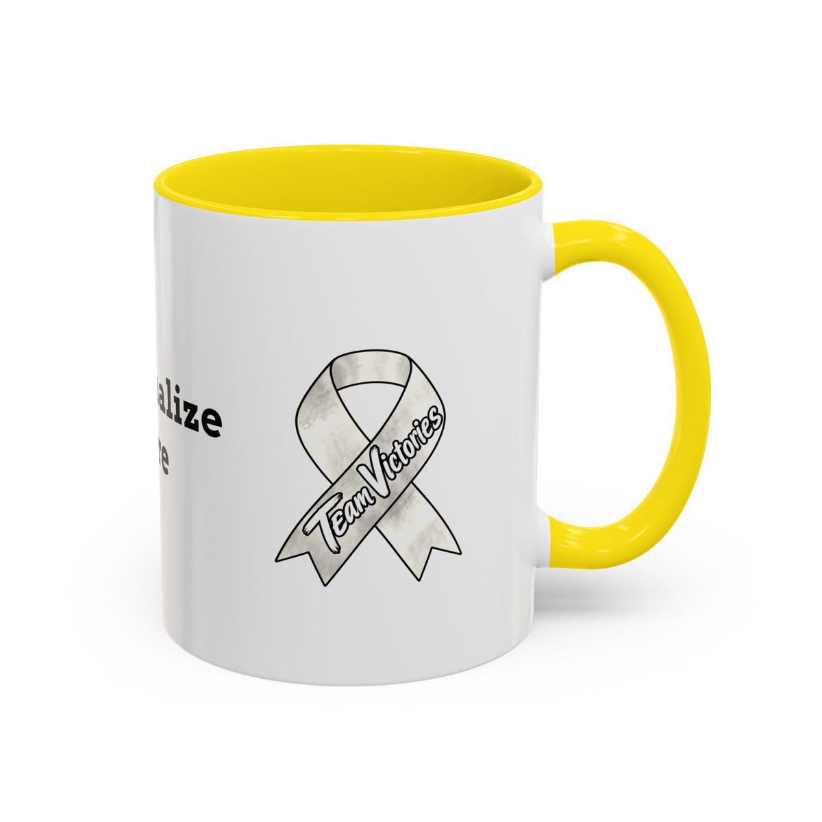 Moooove Over Cancer mug with Lung Cancer awareness ribbon and green accent handle