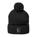 Black Moooove Over Cancer embroidered pom-pom knit cap with ribbon design