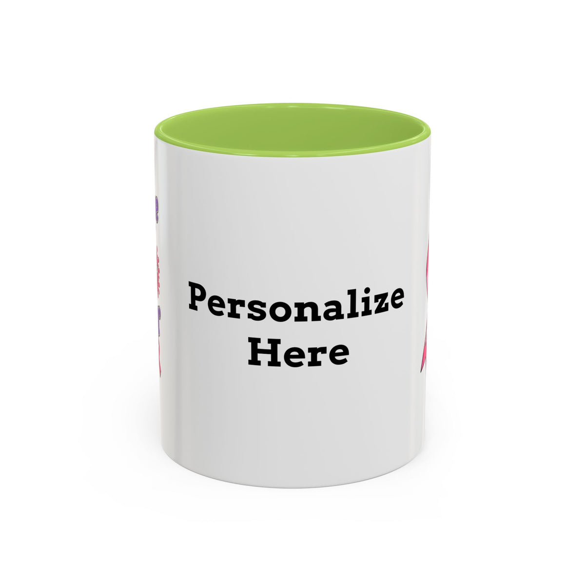 Moooove Over Cancer personalized mug with green accent interior and handle