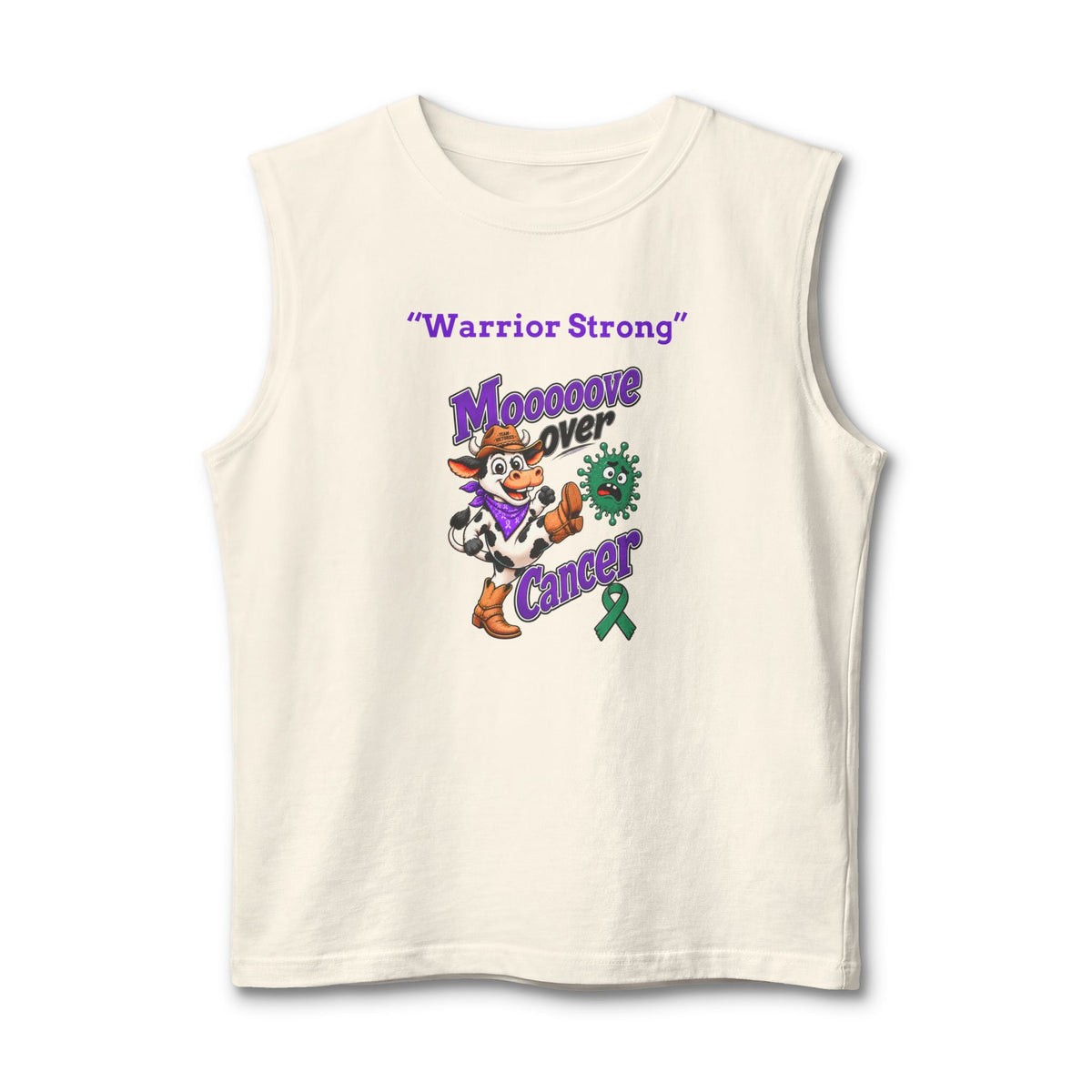 Cream Moooove Over Cancer Warrior Strong tank top with a Liver Cancer awareness ribbon