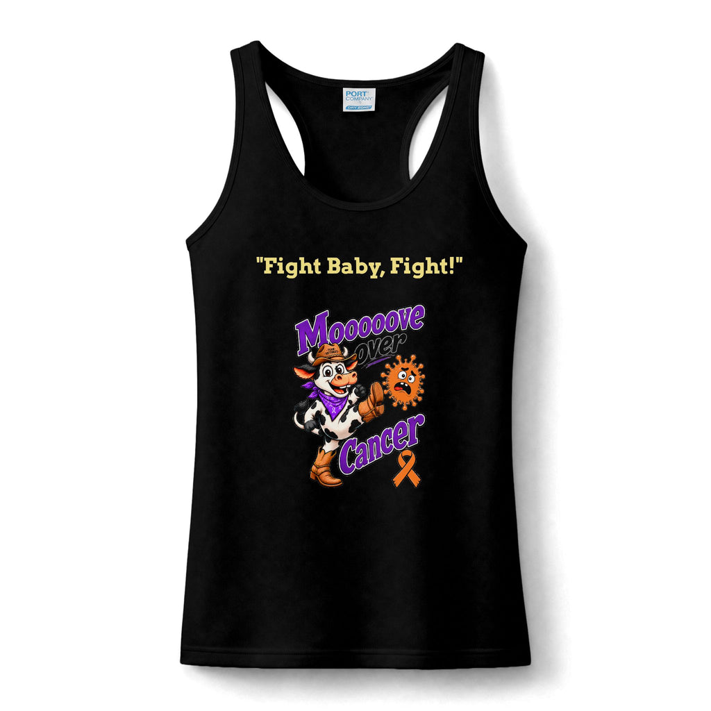 Black Moooove Over Cancer women's tank top with Fight Baby Fight and Leukemia/Kidney Cancer awareness ribbon