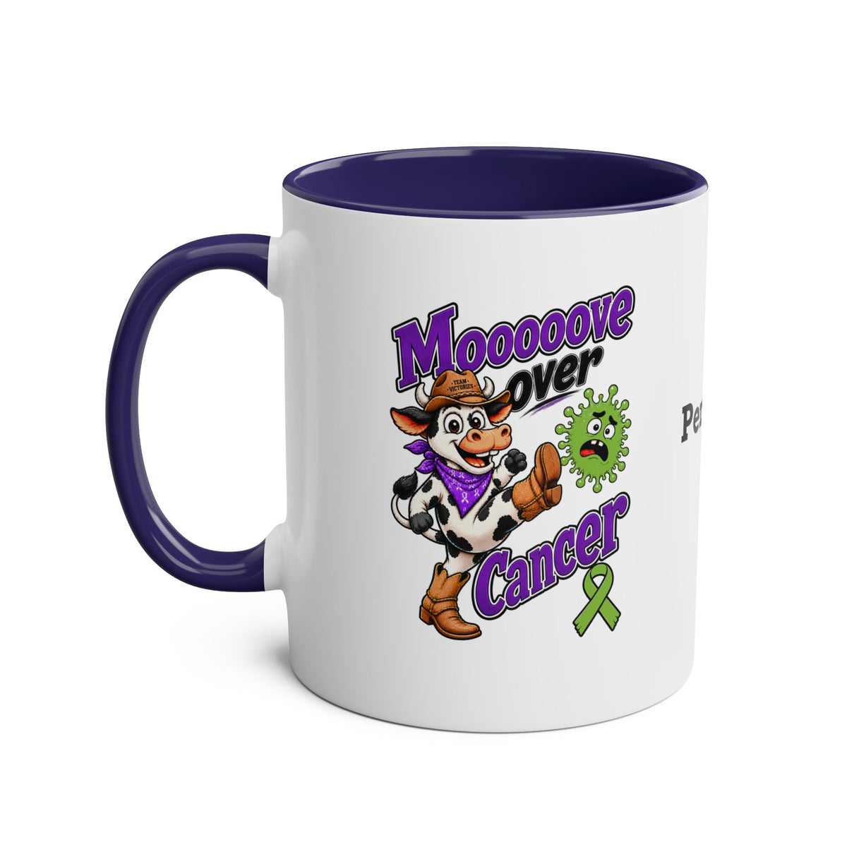 Moooove Over Cancer two-tone mug with purple handle and interior