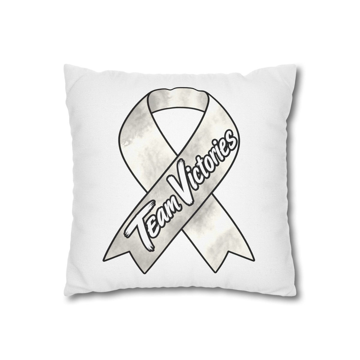 Moooove Over Cancer pillowcase displayed on a sofa with Lung Cancer awareness ribbon design