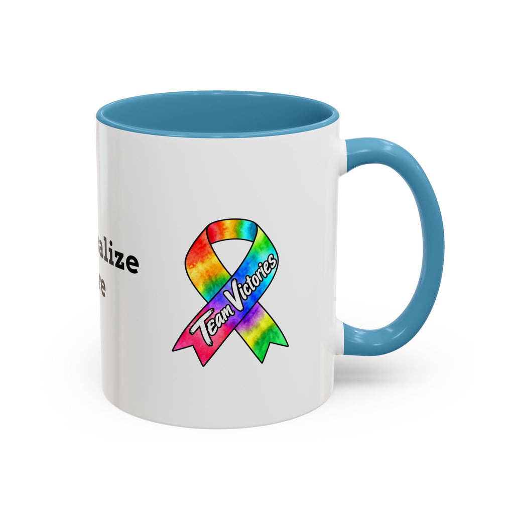 Moooove Over Cancer mug with orange accent handle and character artwork