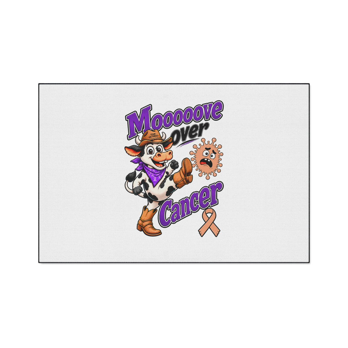 Moooove Over Cancer floor mat with cow artwork and Uterine Cancer awareness ribbon
